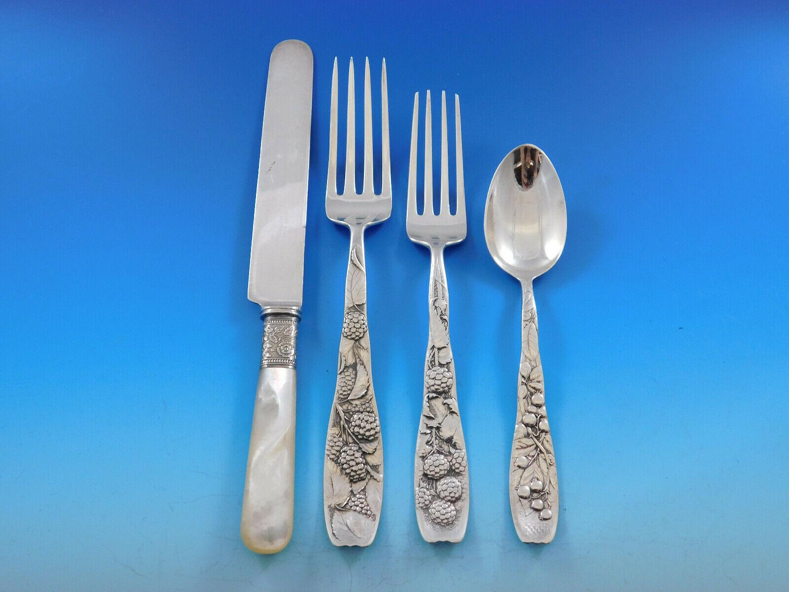 Berry by Whiting Sterling Silver Flatware Service Set 60 Pieces Rare Multi-Motif In Excellent Condition In Big Bend, WI