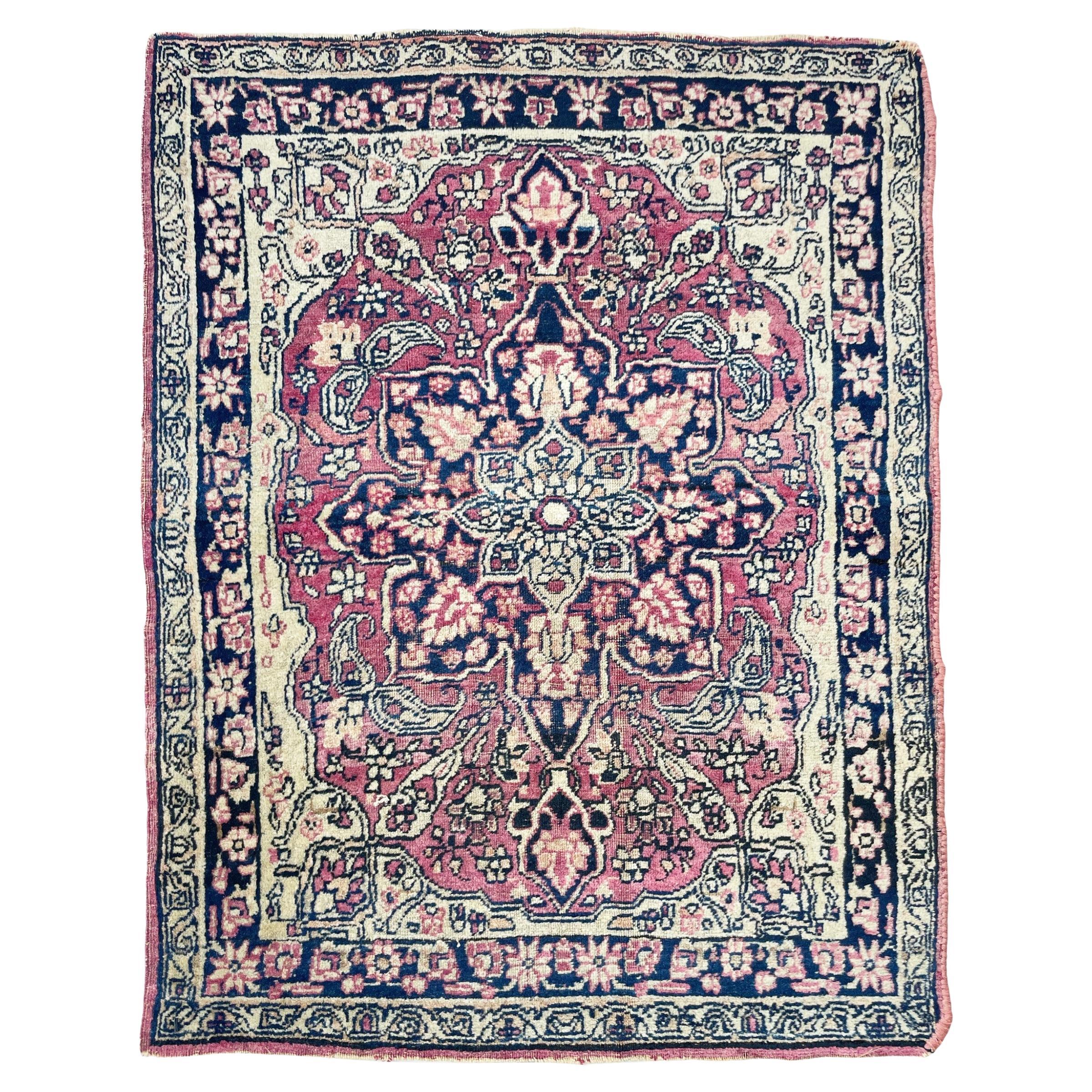 Berry & Sangria Antique Kerman Lavar Rug Mat, c. 1920-30's