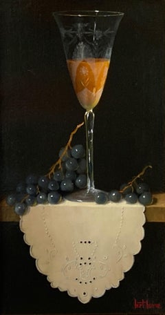 "Aperitif and Grapes in Madeira" Still Life Realist Oil Painting on Linen Framed