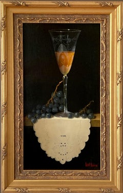 "Aperitif and Grapes in Madeira" Still Life Realist Oil Painting on Linen Framed