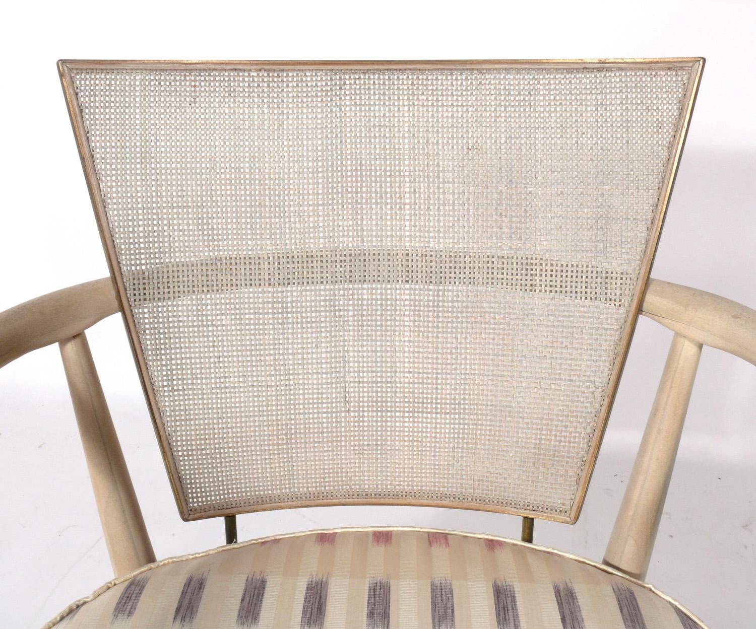 Mid-Century Modern Bert England Caned Back Lime Washed Wood Lounge Chairs For Sale
