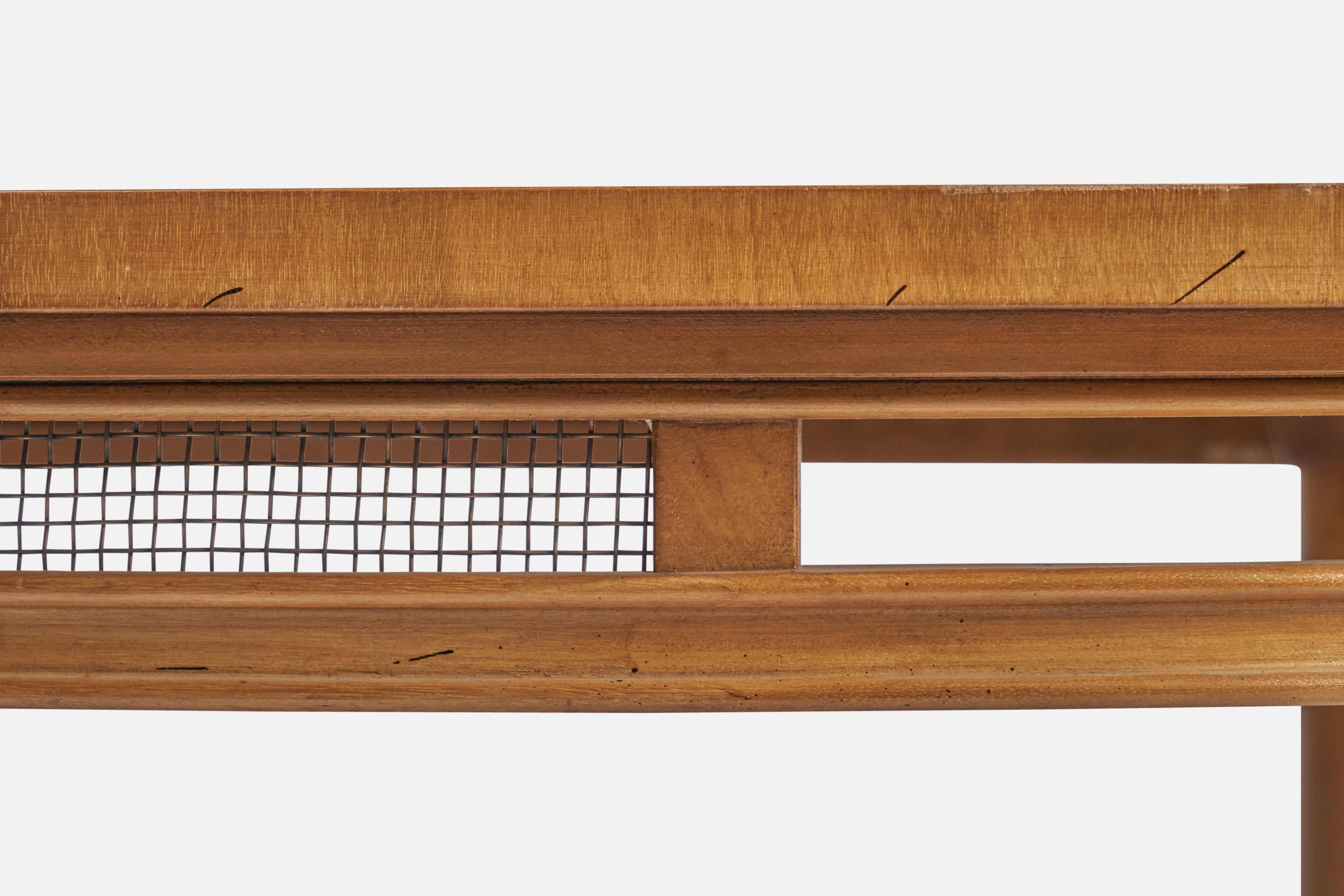 Métal Table basse Bert England, acajou, métal, laiton, États-Unis, années 1940