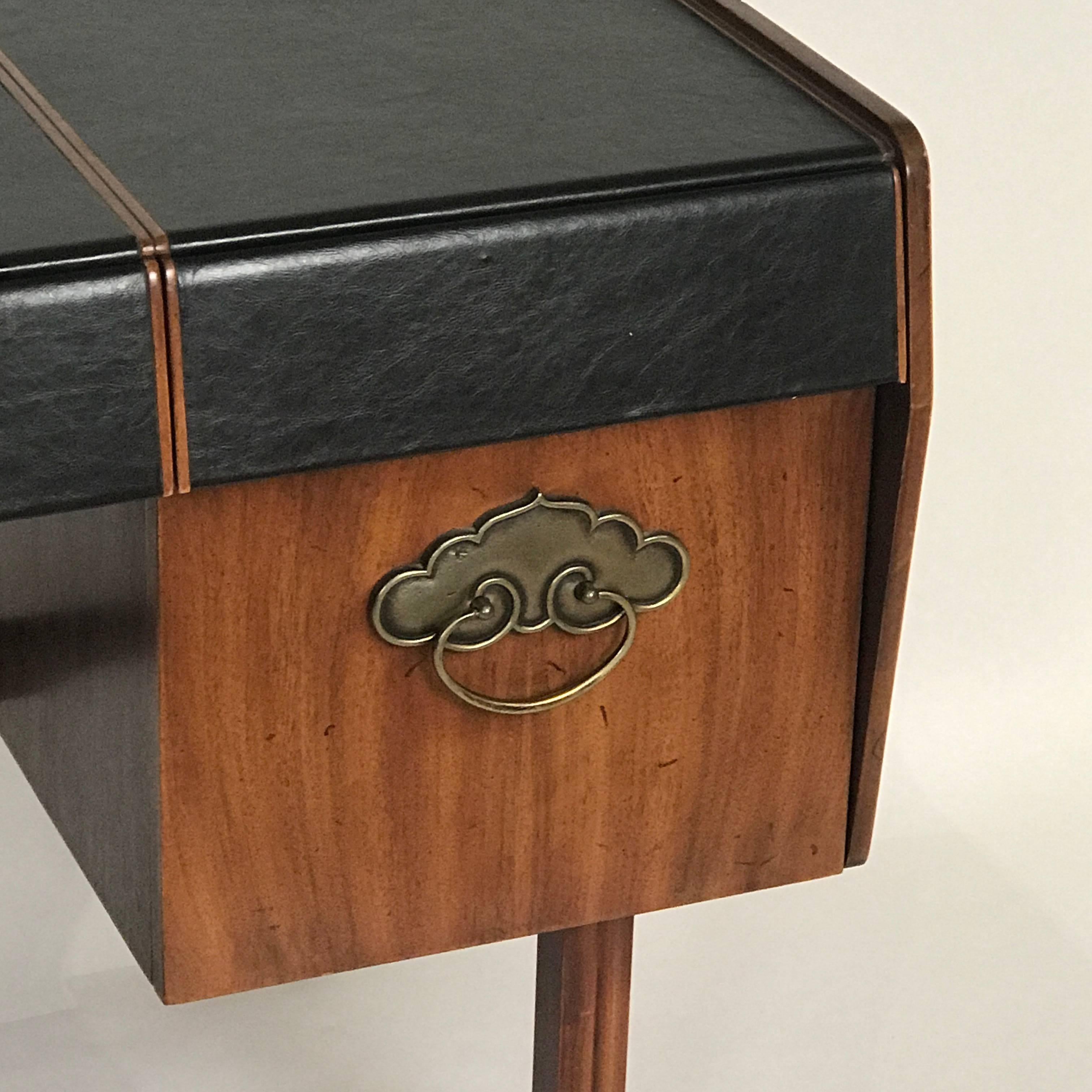 Bert England for John Widdicomb Leather Top Walnut Stilted Desk with Brass Pulls 4