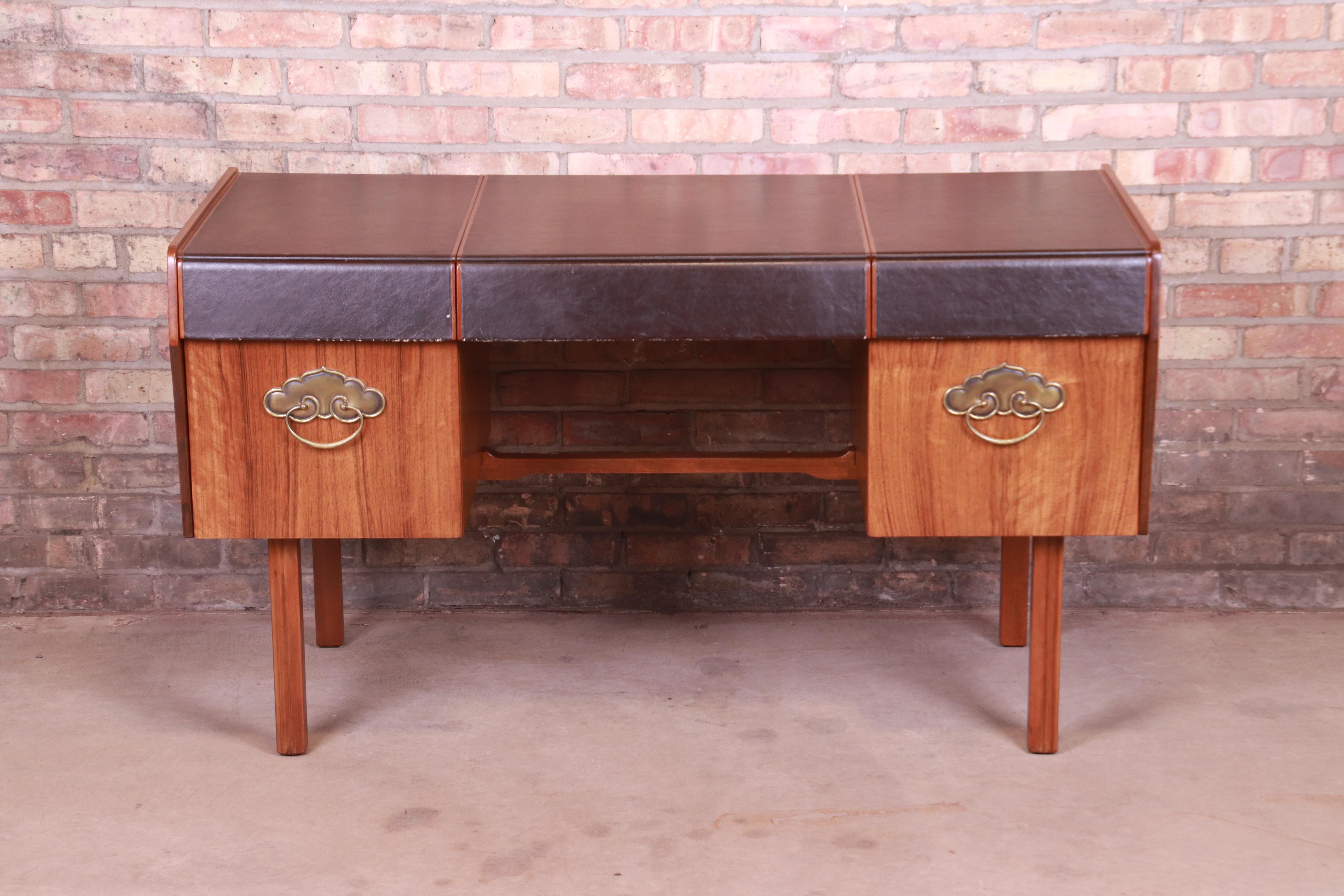 American Bert England for John Widdicomb Mid-Century Modern Walnut Leather Top Desk For Sale