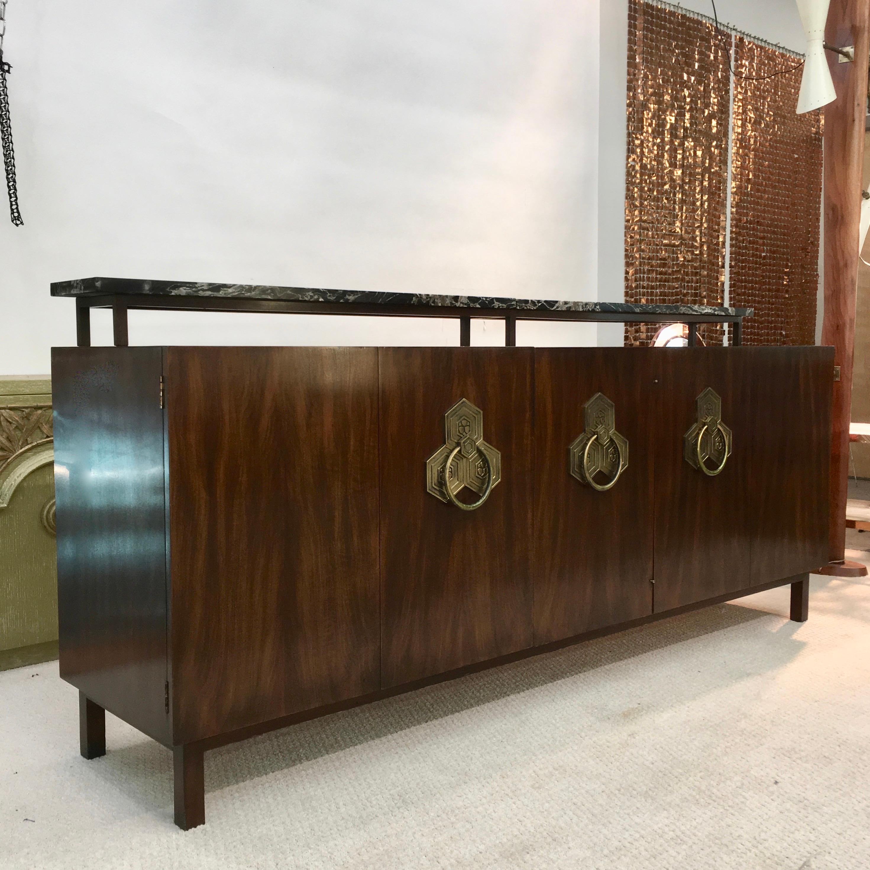 Mid-Century Modern Bert England for John Widdicomb Persian Walnut Buffet with Marble Half Shelf