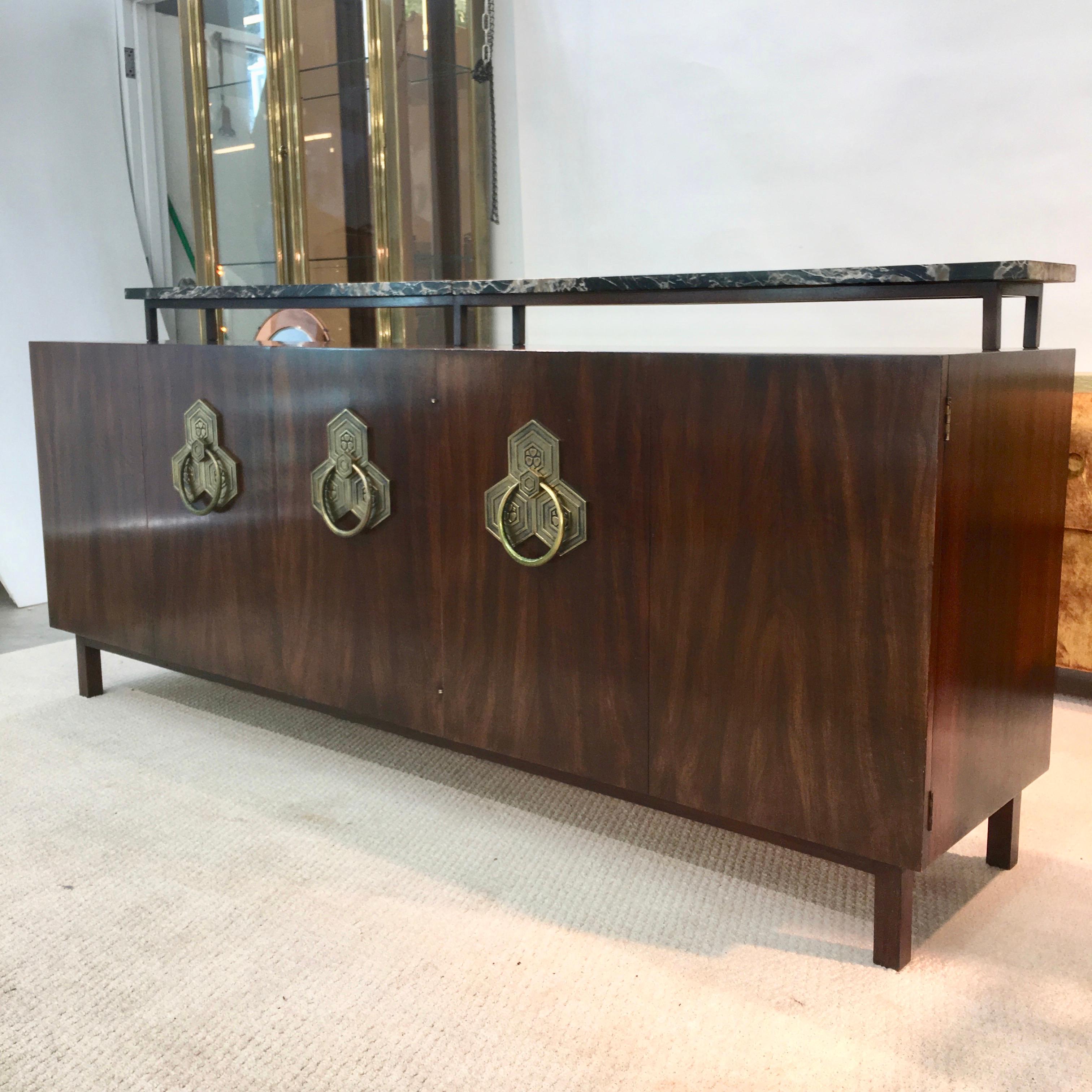 American Bert England for John Widdicomb Persian Walnut Buffet with Marble Half Shelf