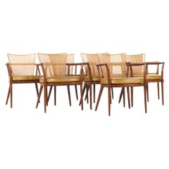 Bert England for Johnson Furniture MCM Walnut, Brass and Cane Dining Chairs - 8