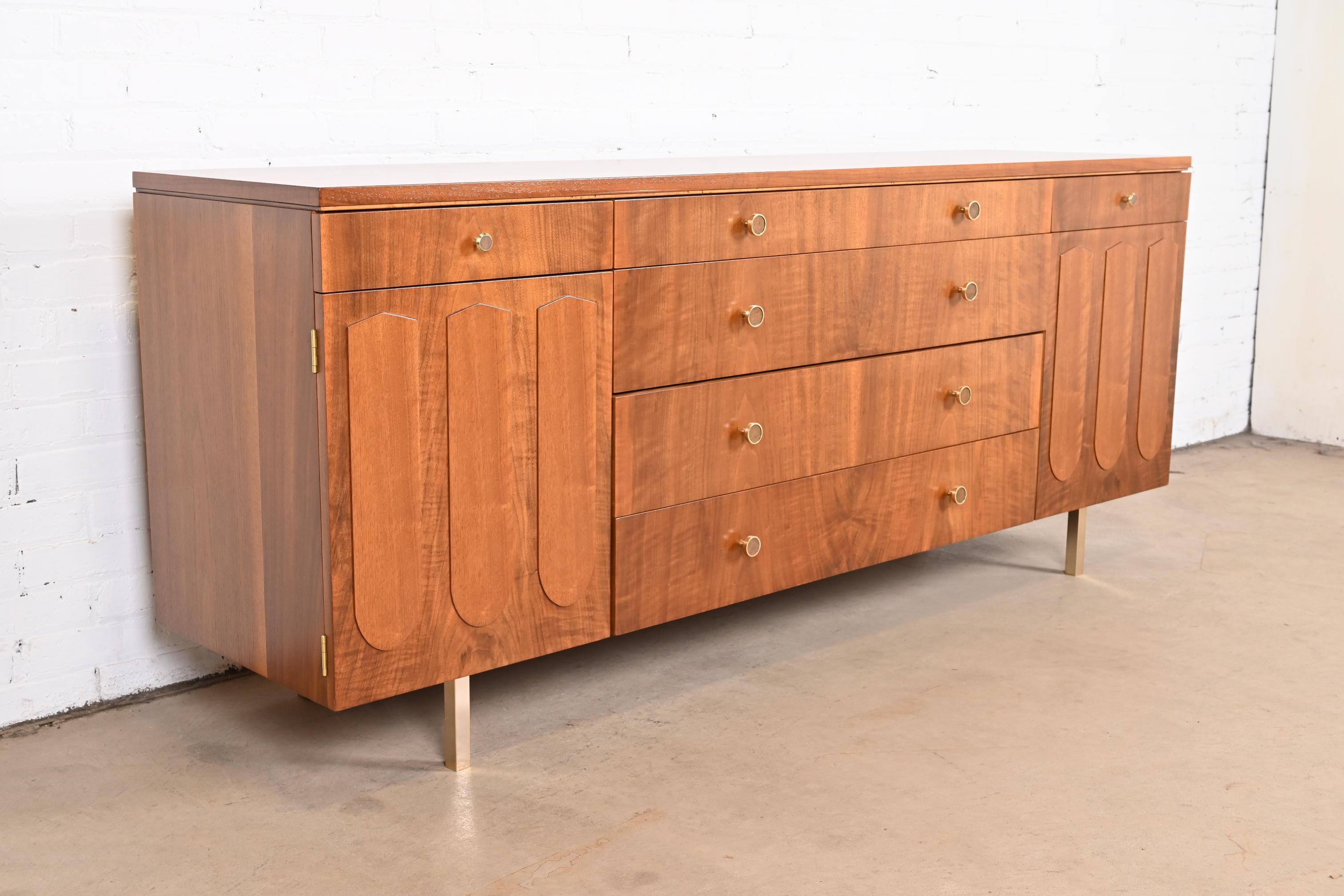 Bert England for Johnson Furniture Mid-Century Modern Walnut Dresser, Refinished For Sale 1