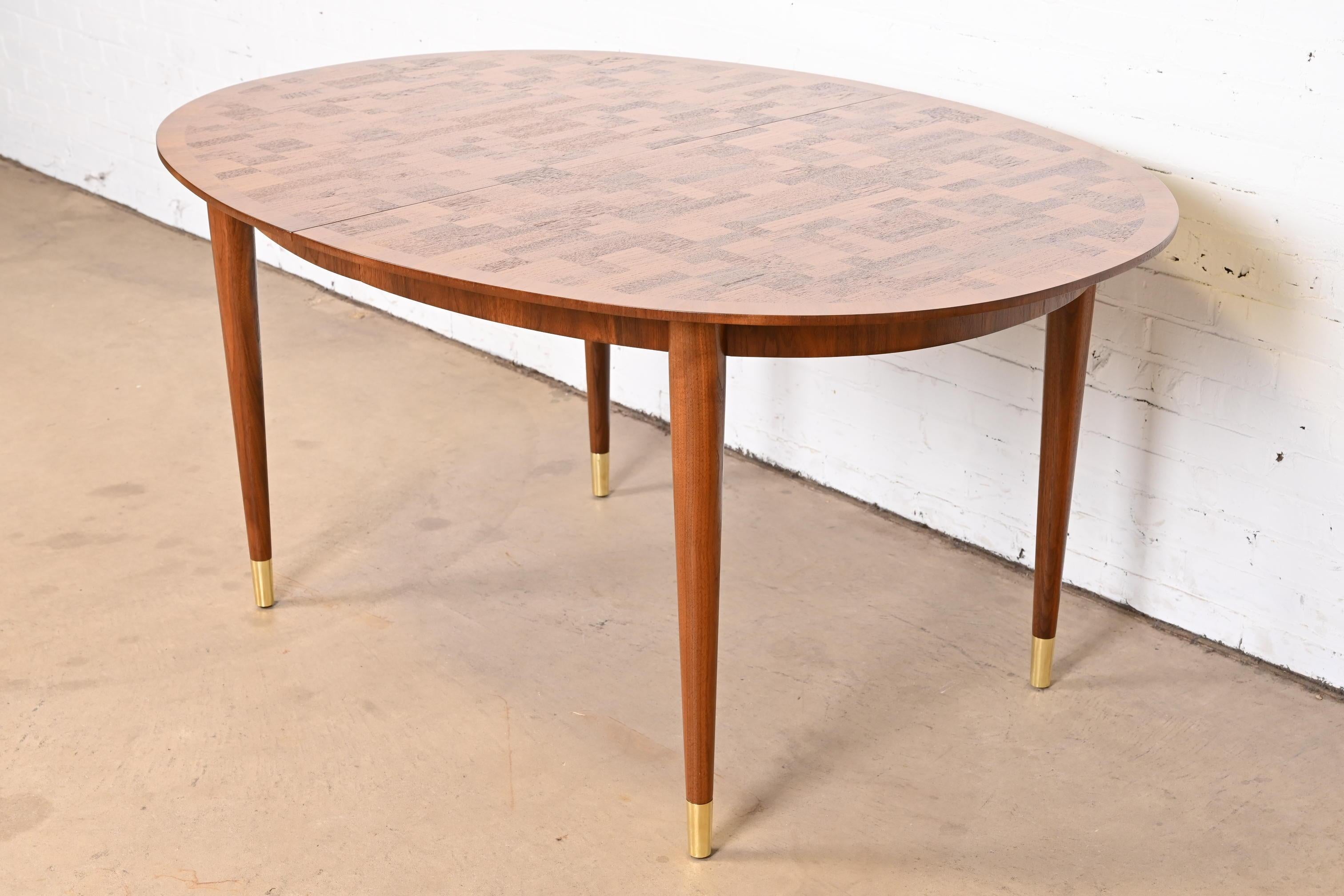 Bert England for Johnson Furniture Patchwork Walnut Dining Table, Refinished For Sale 7