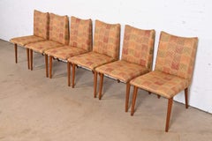 Bert England for Johnson Furniture Sculpted Walnut Upholstered Dining Chairs