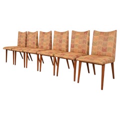 Bert England for Johnson Furniture Sculpted Walnut Upholstered Dining Chairs