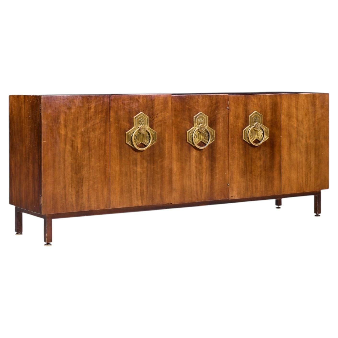 Bert England for The John Widdicomb Orientation Group Walnut and Brass Credenza For Sale