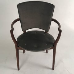 Bert England for Widdicomb Desk/ Armchair in Grey Velvet with Tufting