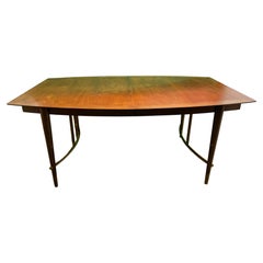 Bert England Mid-Century Modern Walnut and Brass Dining Table with Curved Shape