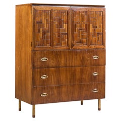Bert England Mid Century Walnut and Brass Armoire