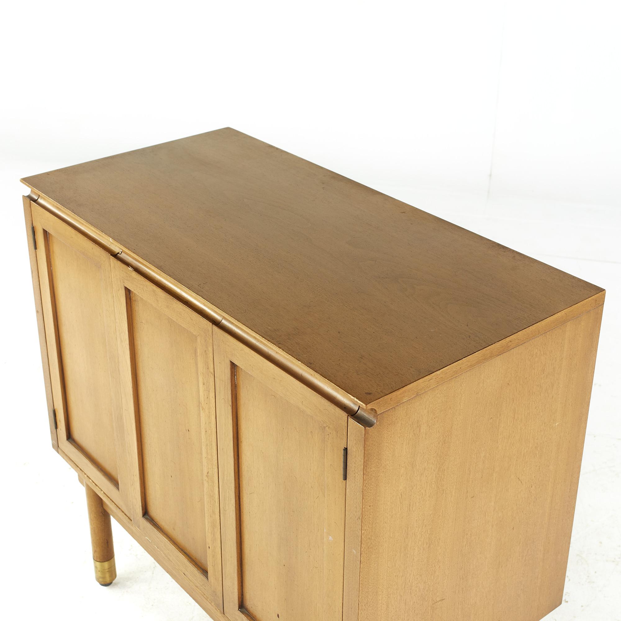 Late 20th Century Bert England Midcentury Walnut and Brass Bar Cabinet For Sale