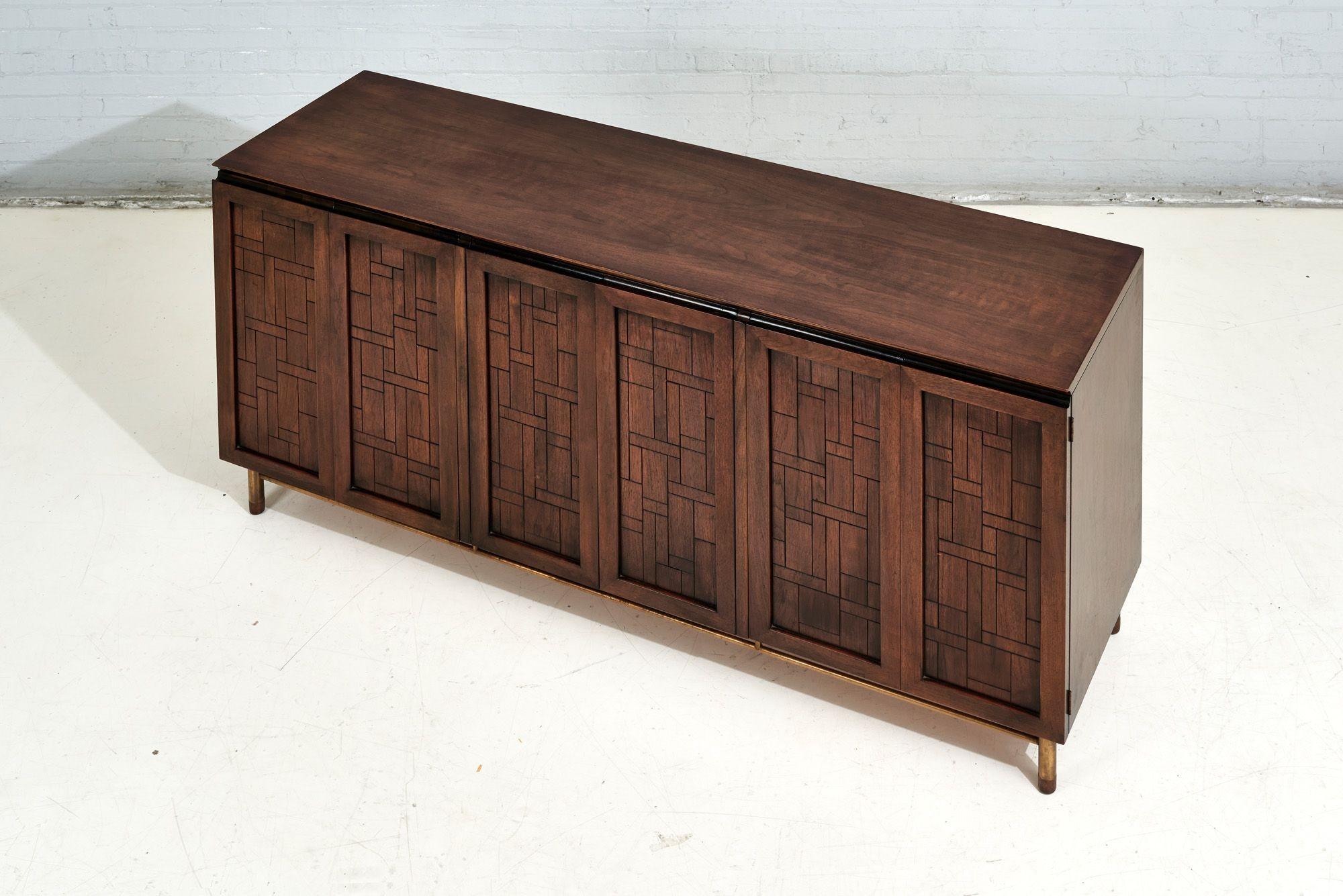 American Bert England Walnut and Brass Credenza, 1970 For Sale