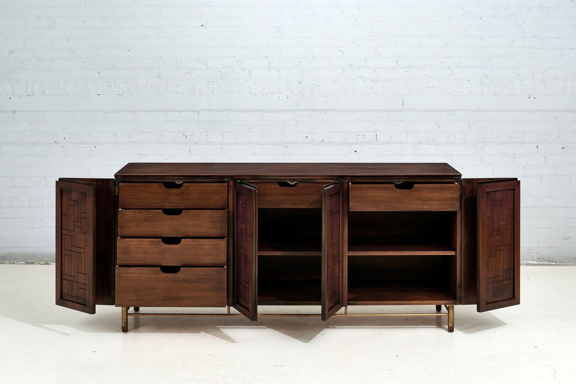Bert England Walnut and Brass Credenza, 1970 In Good Condition For Sale In Chicago, IL