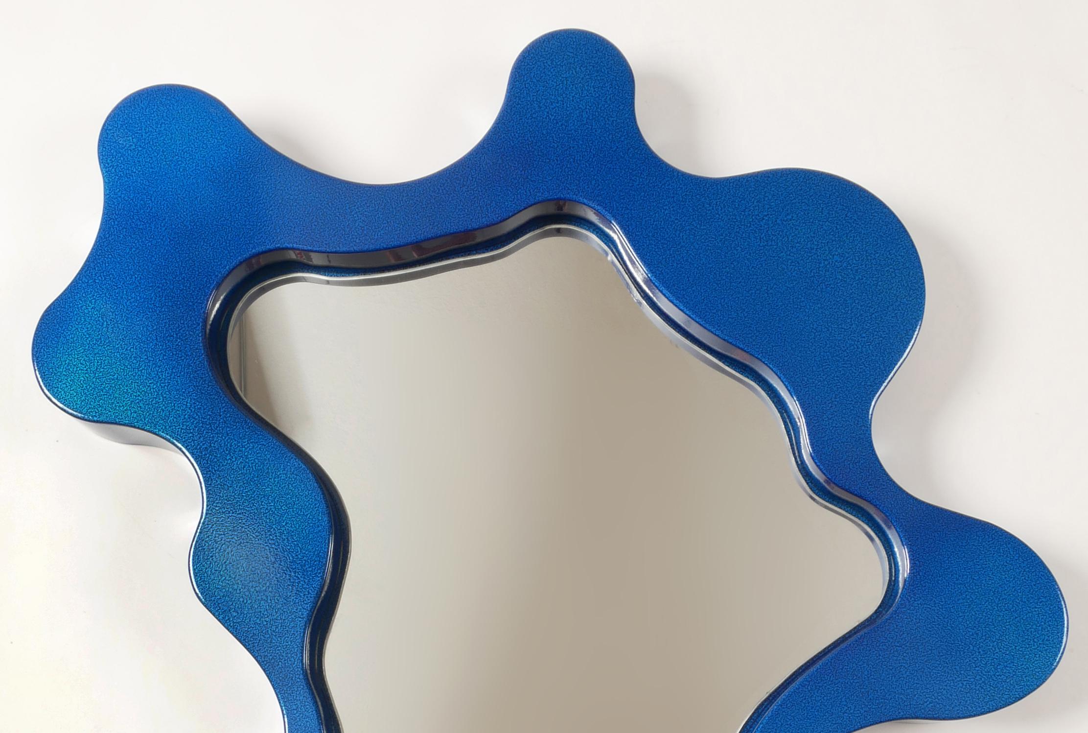 Bert Furnari abstract free-form aluminum mirror, bespoke blue finish

Offered for sale is a Bert Furnari studio free form powder-coated aluminum mirror with Bert's signature 