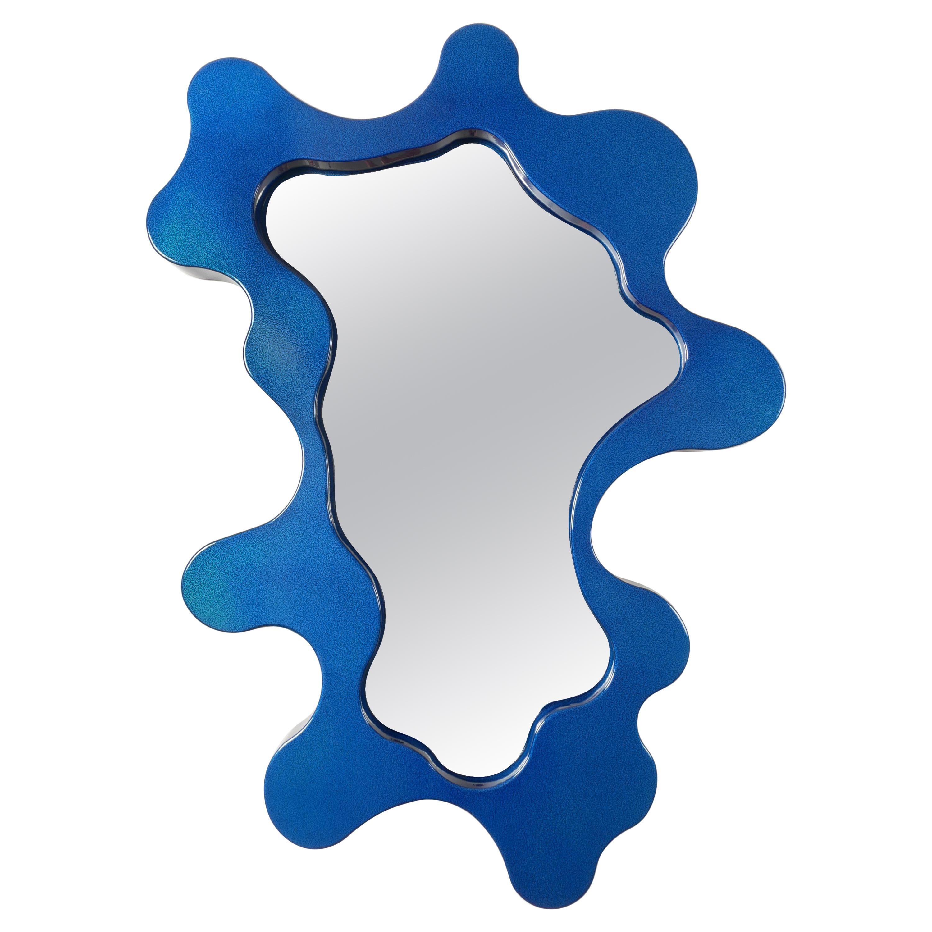 Bert Furnari Abstract Free-Form Aluminum Mirror, Bespoke Blue Finish