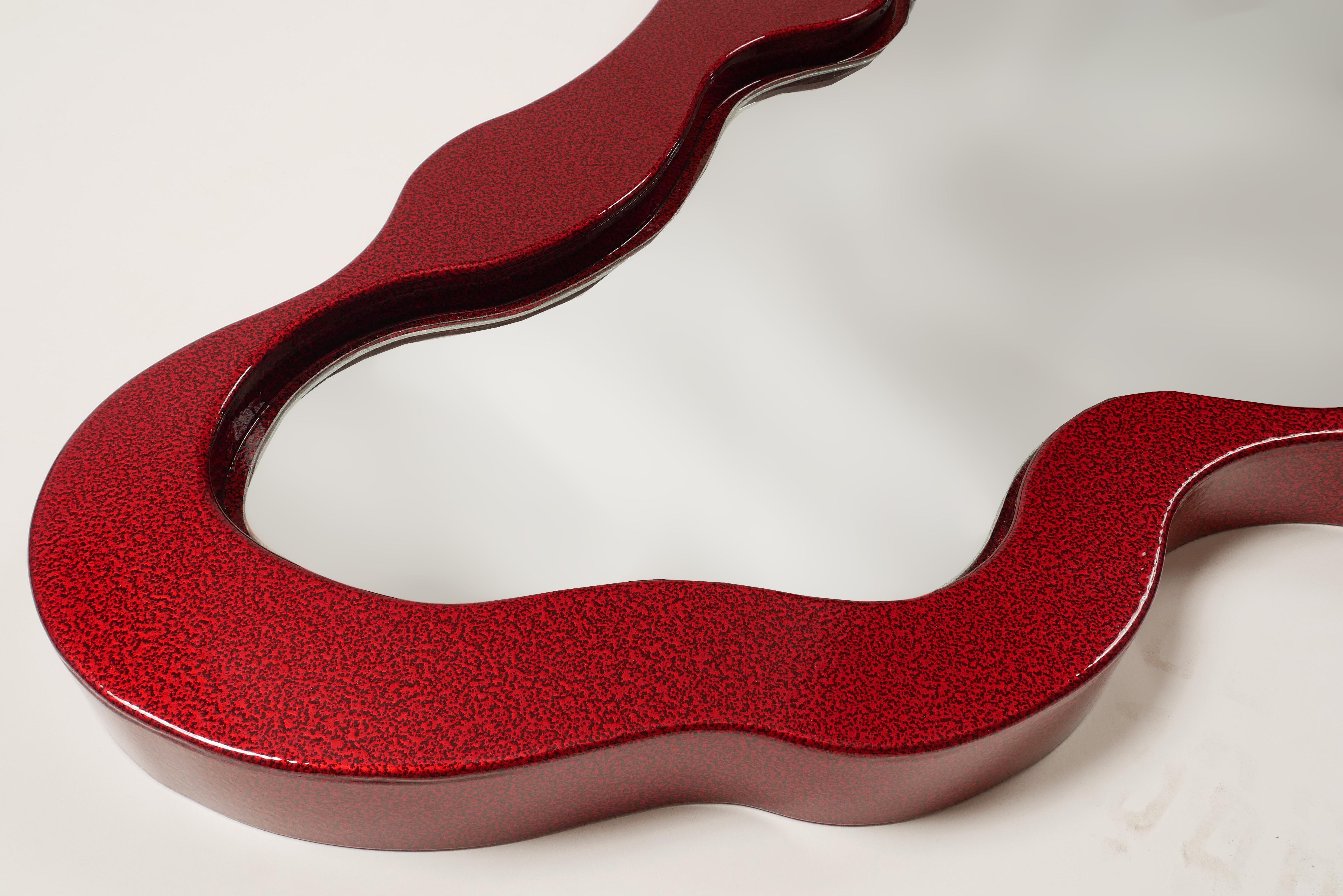 Bert Furnari abstract free-form aluminum mirror, powder coated crimson finish

Offered for sale is an original Bert Furnari powder-coated abstract Free-form aluminum mirror with a custom powder-coated crimson finish. The mirror is to be hung