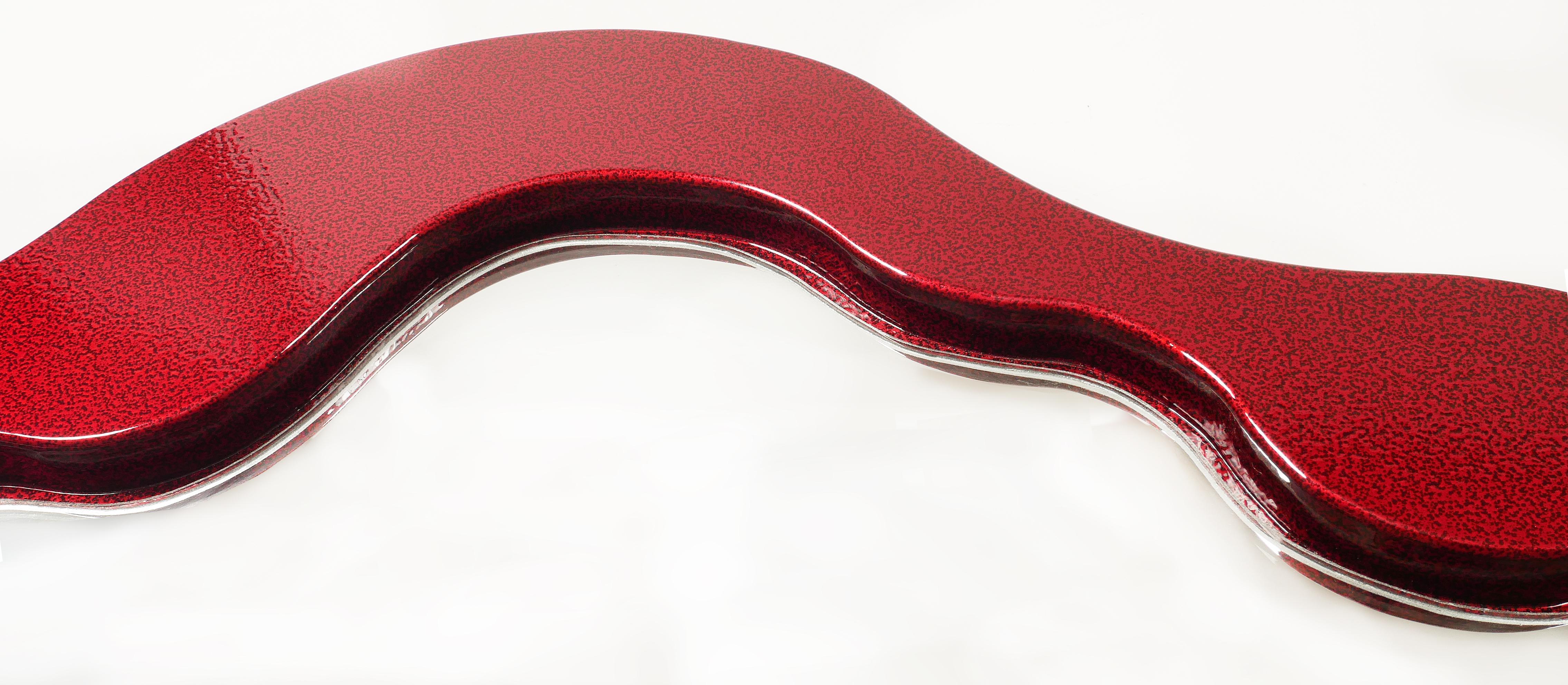 Post-Modern Bert Furnari Abstract Free-form Aluminum Mirror, Powder Coated Crimson Finish