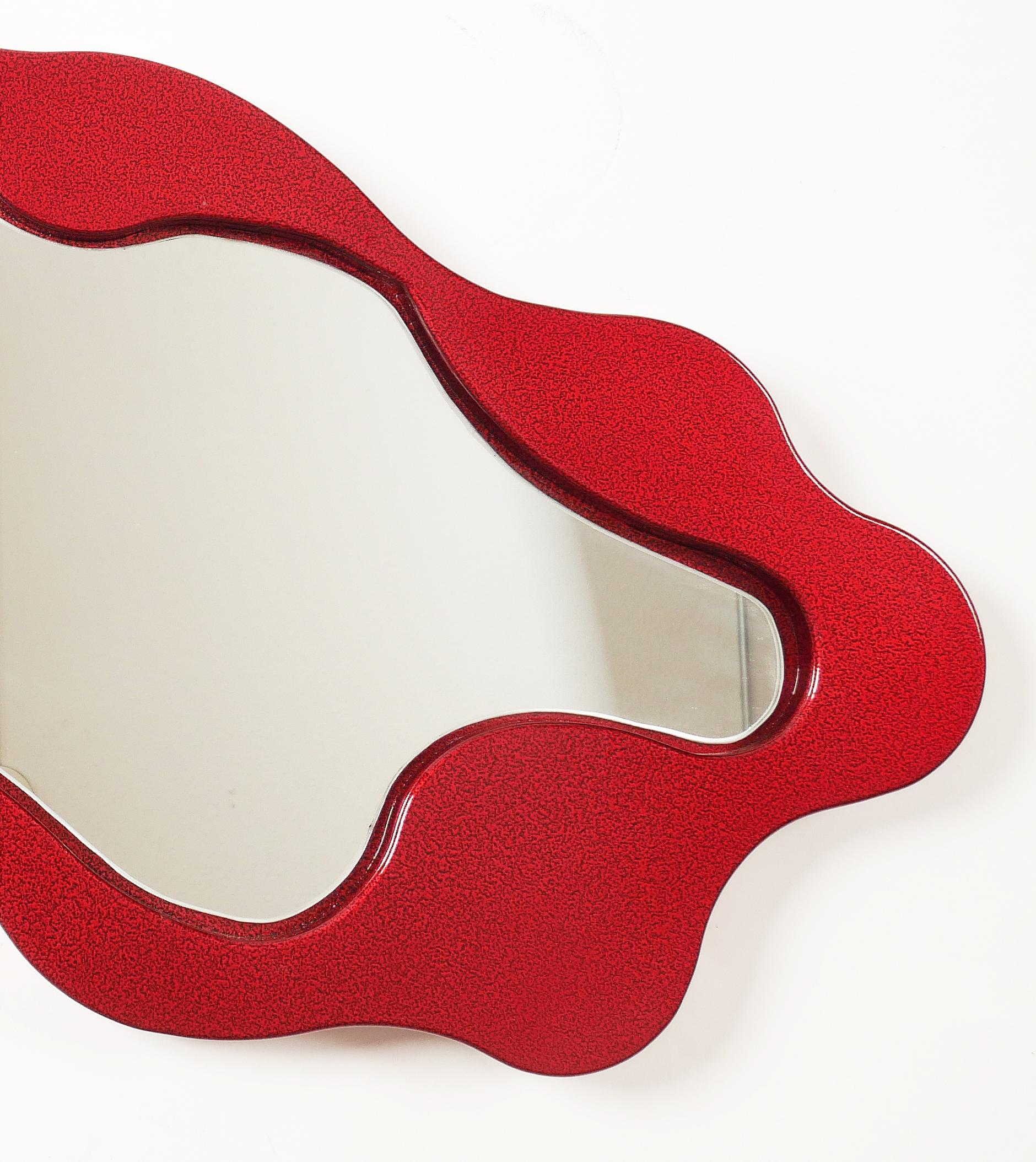 American Bert Furnari Abstract Free-form Aluminum Mirror, Powder Coated Crimson Finish