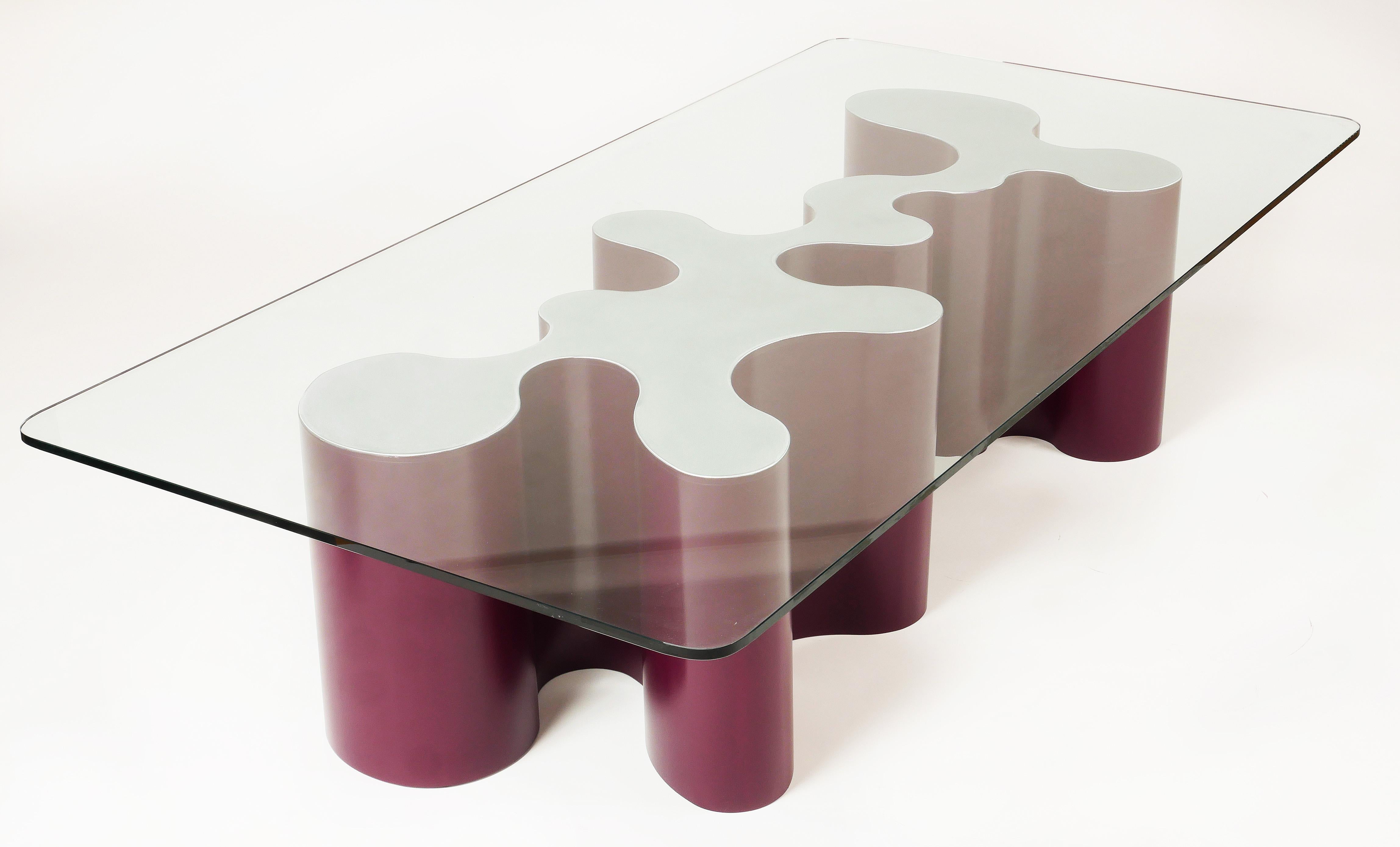 Bert Furnari Sculpture Aluminum Coffee Table Base with Plum Enameled Sides 2