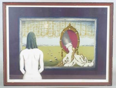 Bert Johnny Nilsson. Lithograph/paper. Surrealist composition with nude figure.
