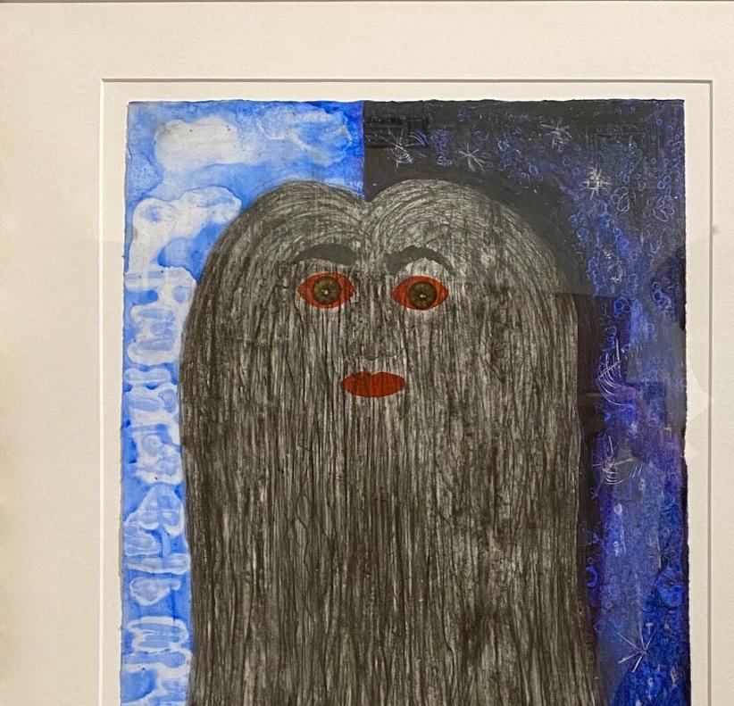 „A Good Witch“, Gemälde in Acryl und Kohle in Mischtechnik auf Papier in Holzrahmen – Painting von Bert L. Long, Jr.