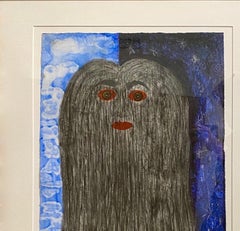 "A Good Witch, " Acrylic and Charcoal Mixed Media Painting on Paper in Wood Frame