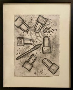 "Master (Utopia)," Charcoal drawing on Paper, Folk Art, Signed in Black Frame