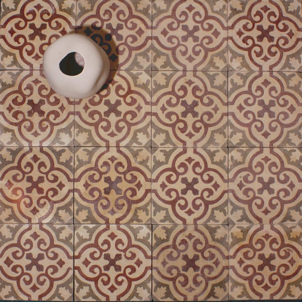 Our Bodegas tile is a reclaimed tile, found in Southern Spain. As with all of our reclaimed finds, these tiles have had a life before and have weathered and worn. The colours have a beautifully faded finish. We see this tile working beautifully on