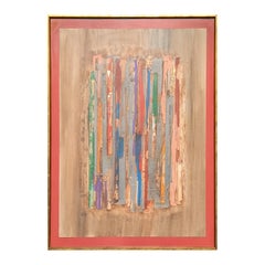Modern Red, Blue, Green, & Yellow Mixed Media Abstract Linear Painting