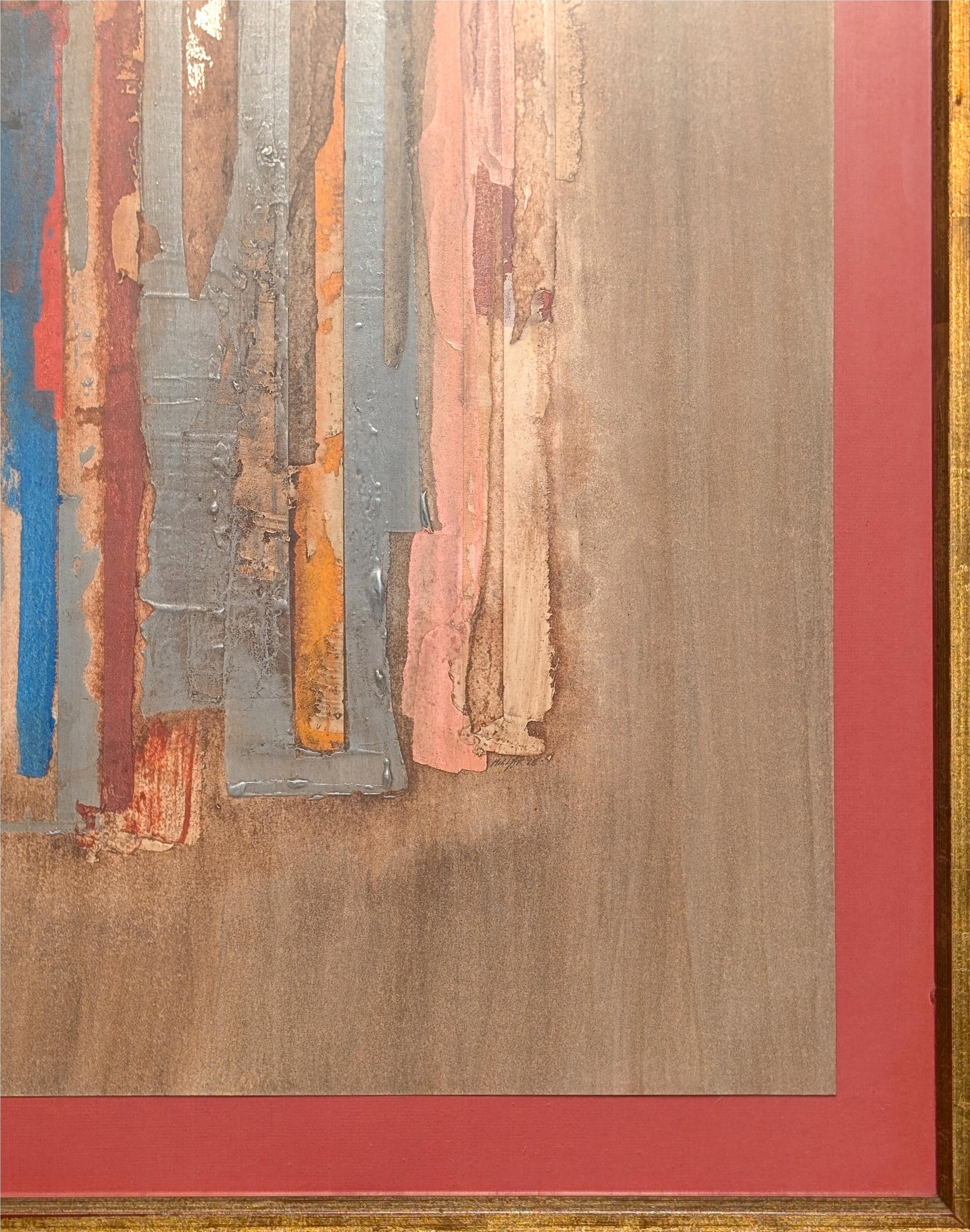 Modern Red, Blue, Green, & Yellow Mixed Media Abstract Linear Painting For Sale 3