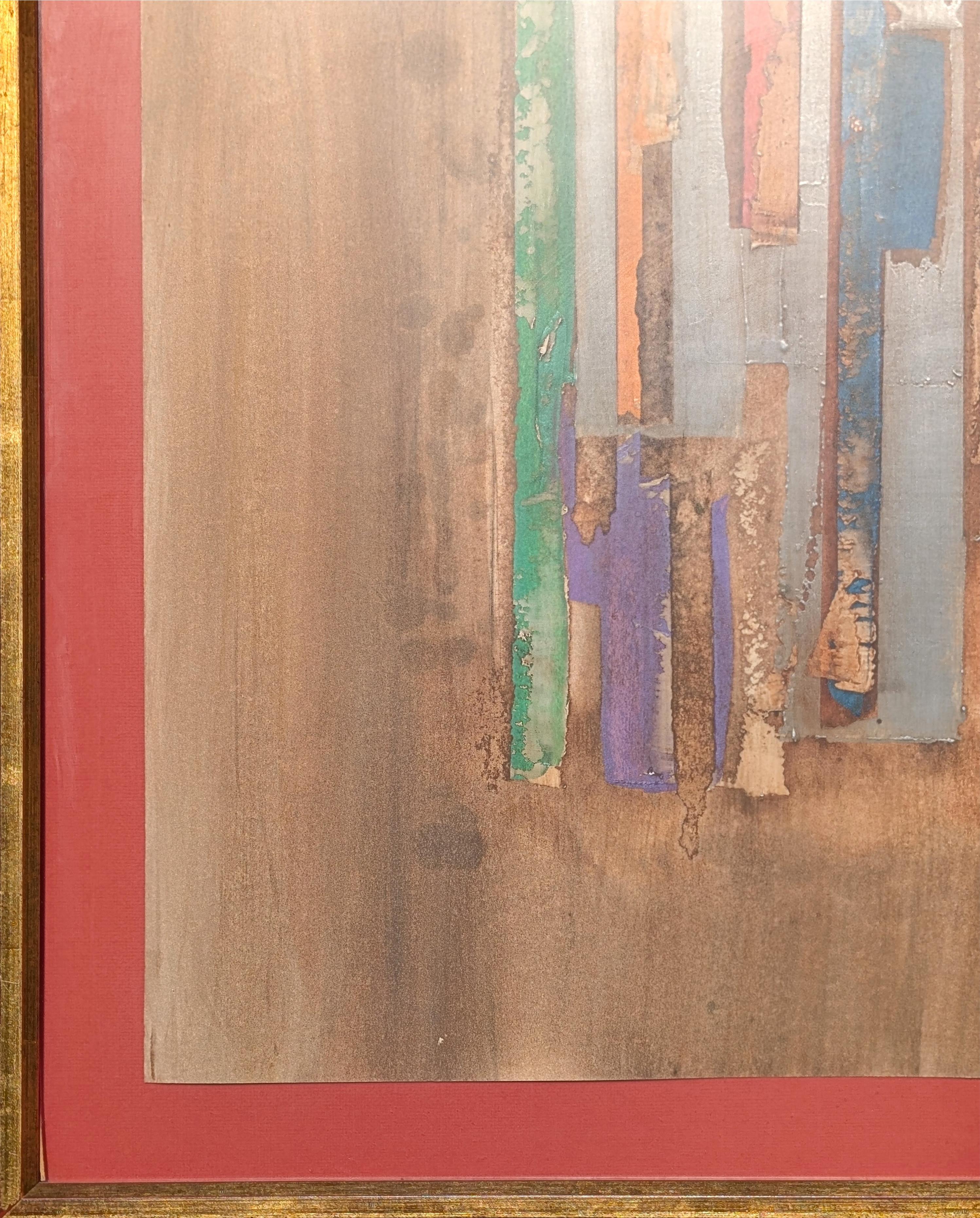 Modern Red, Blue, Green, & Yellow Mixed Media Abstract Linear Painting For Sale 4