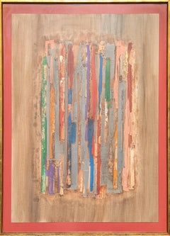 Modern Red, Blue, Green, & Yellow Mixed Media Abstract Linear Painting