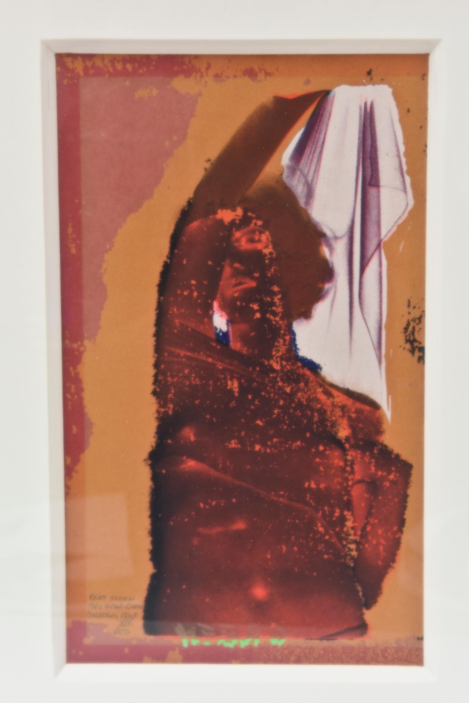 This signed Bert Stern vintage silkscreen and serigraph of an abstract Marilyn Monroe is from 1962. It is marked Avant Garde Collectors Proof X111 Red.
It has been newly and tastefully custom framed with a white shadow box and a deep ply white