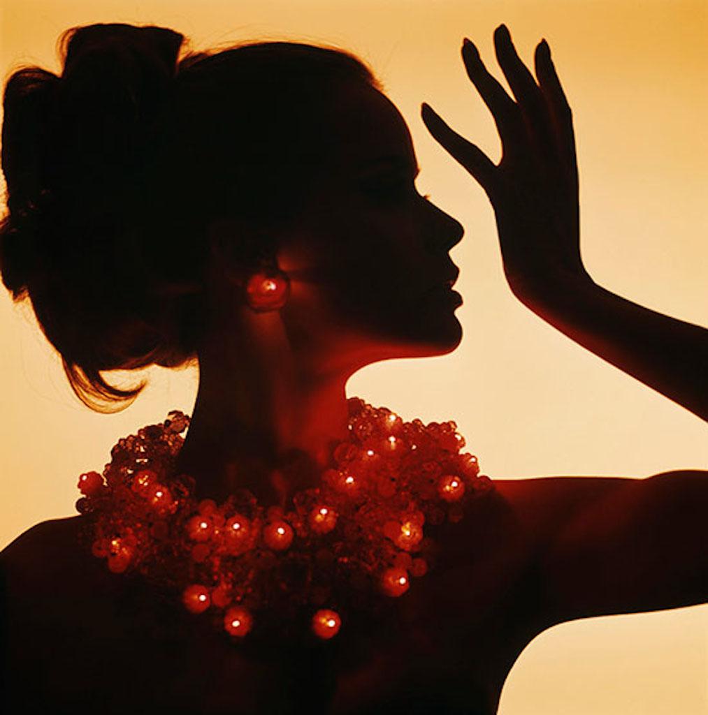 Bert Stern Abstract Photograph - Beauty Head with Necklace of Lights, with Verushka (1963)