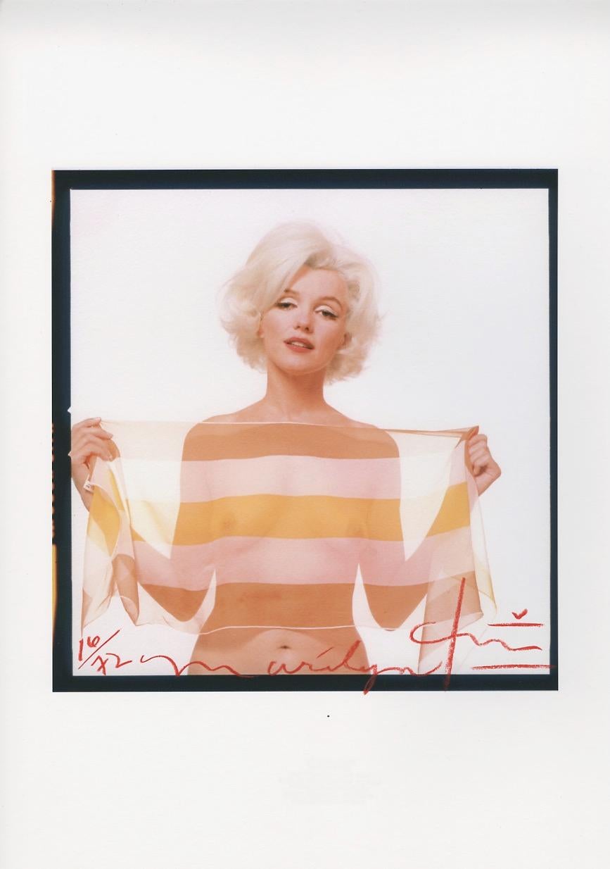 Marilyn Monroe in striped scarf by Bert Stern