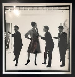 Vintage Triplets Edward, Dennis, Michael Magid Dancing with Model In Jersey Coat, 1963