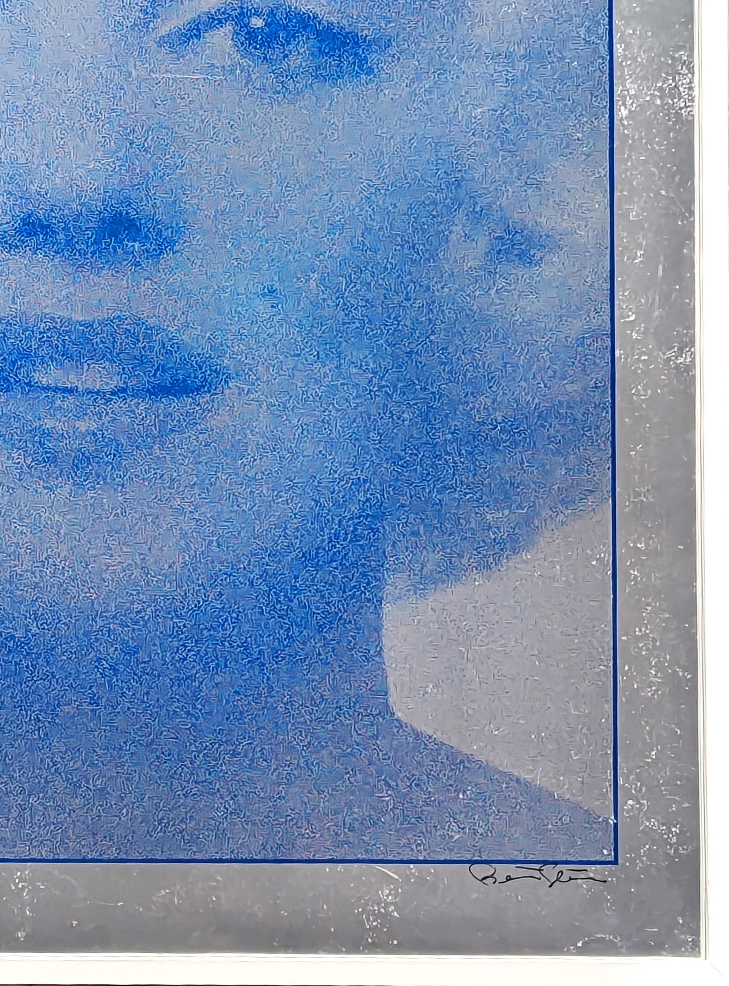 “Marilyn (Head Shot)” Blue Silkscreen Portrait Print on Silver Foil Ed. 47/100 For Sale 3