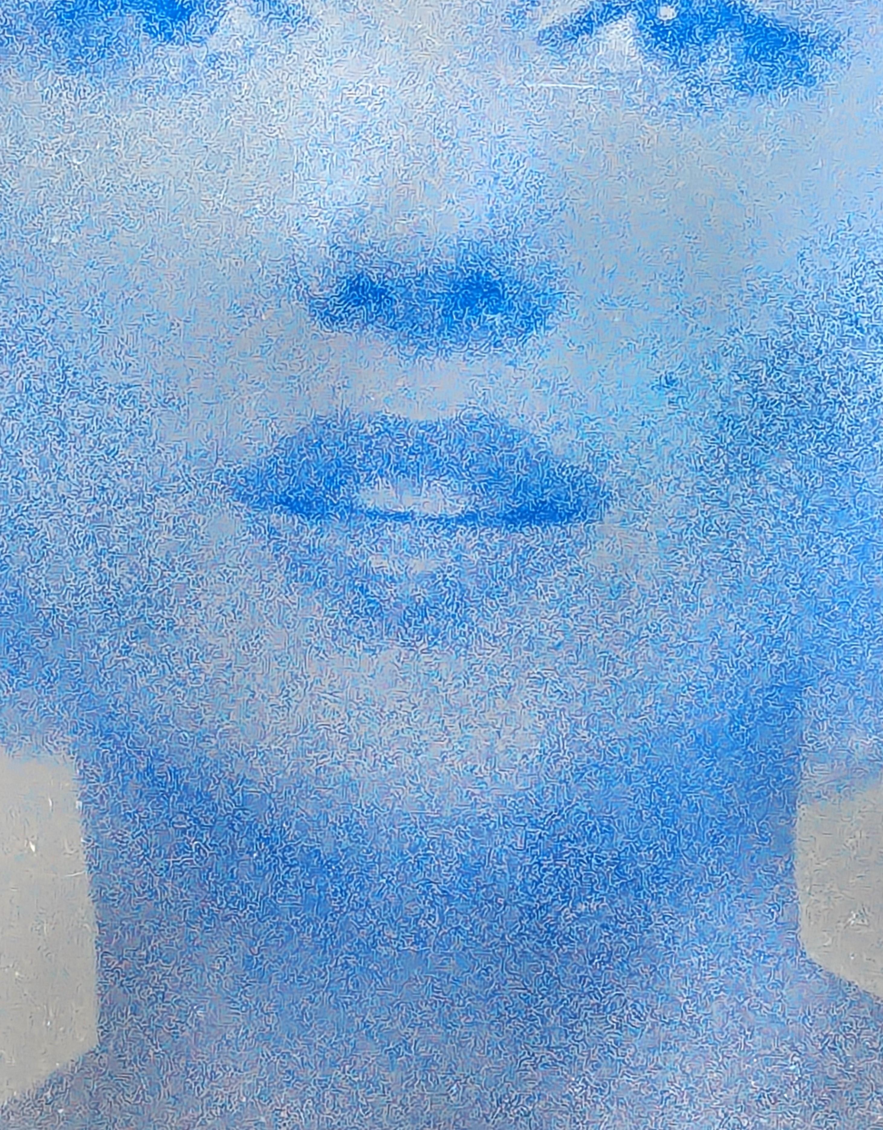 “Marilyn (Head Shot)” Blue Silkscreen Portrait Print on Silver Foil Ed. 47/100 For Sale 5