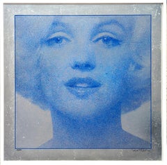 “Marilyn (Head Shot)” Blue Silkscreen Portrait Print on Silver Foil Ed. 47/100