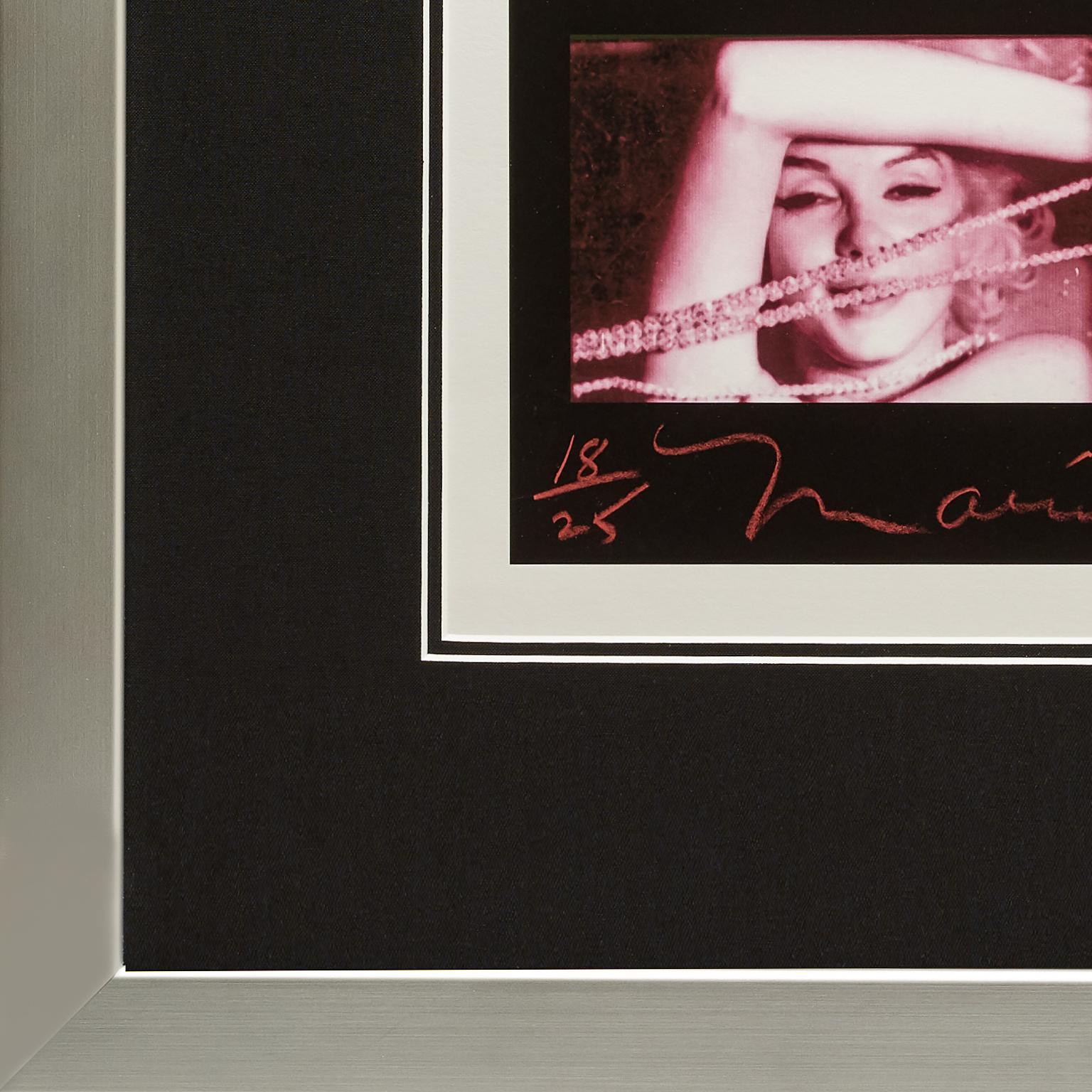 A beautiful archival pigment print showcasing four complimentary captures from Bert Stern's 'The Last Sitting' with Marilyn Monroe. The work is numbered in red lower left ‘18/25’ and inscribed 'Marilyn' by the artist in the red lower margin.

This