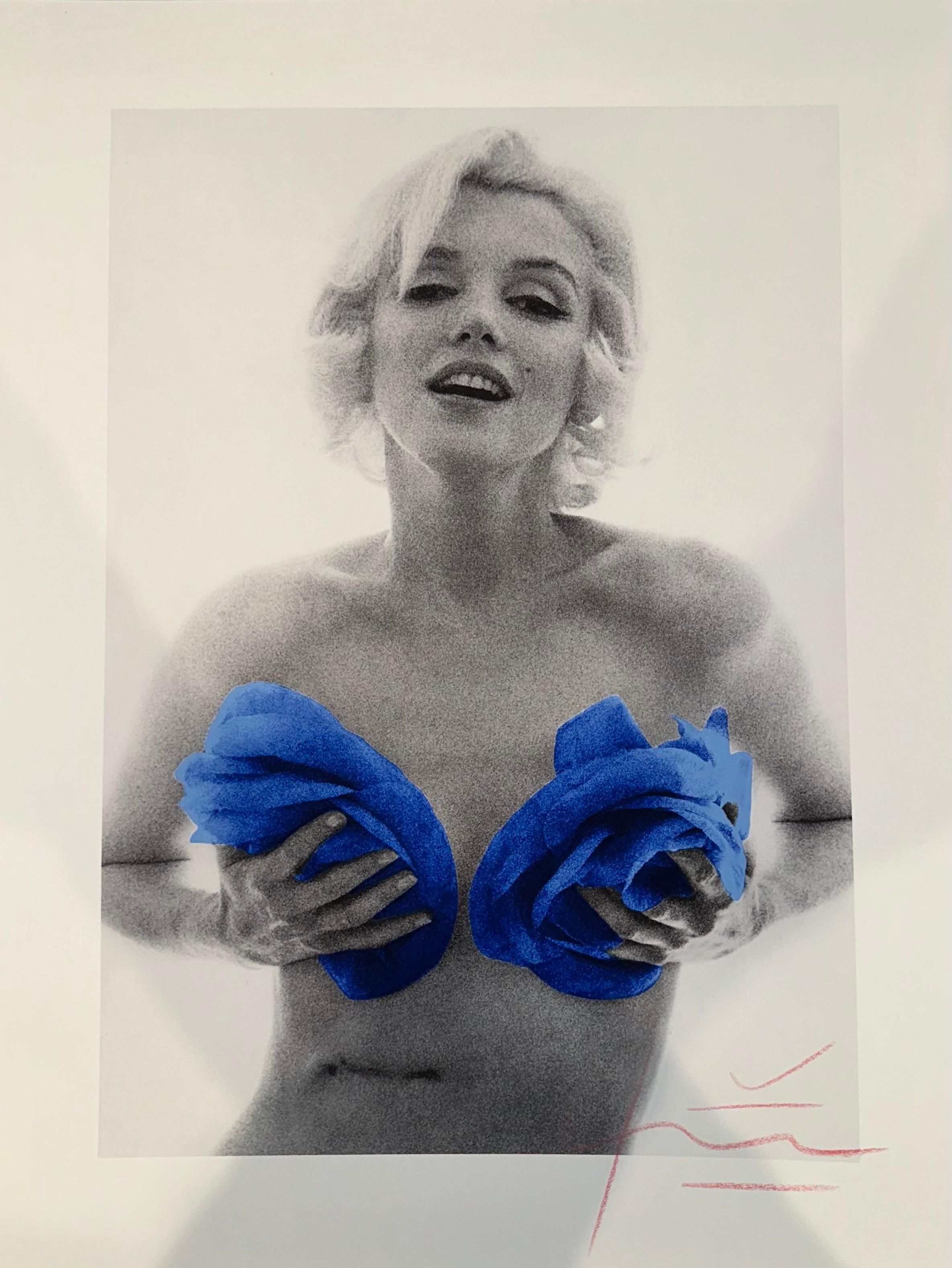 Bert Stern Portrait Print - Marilyn With Blue Roses