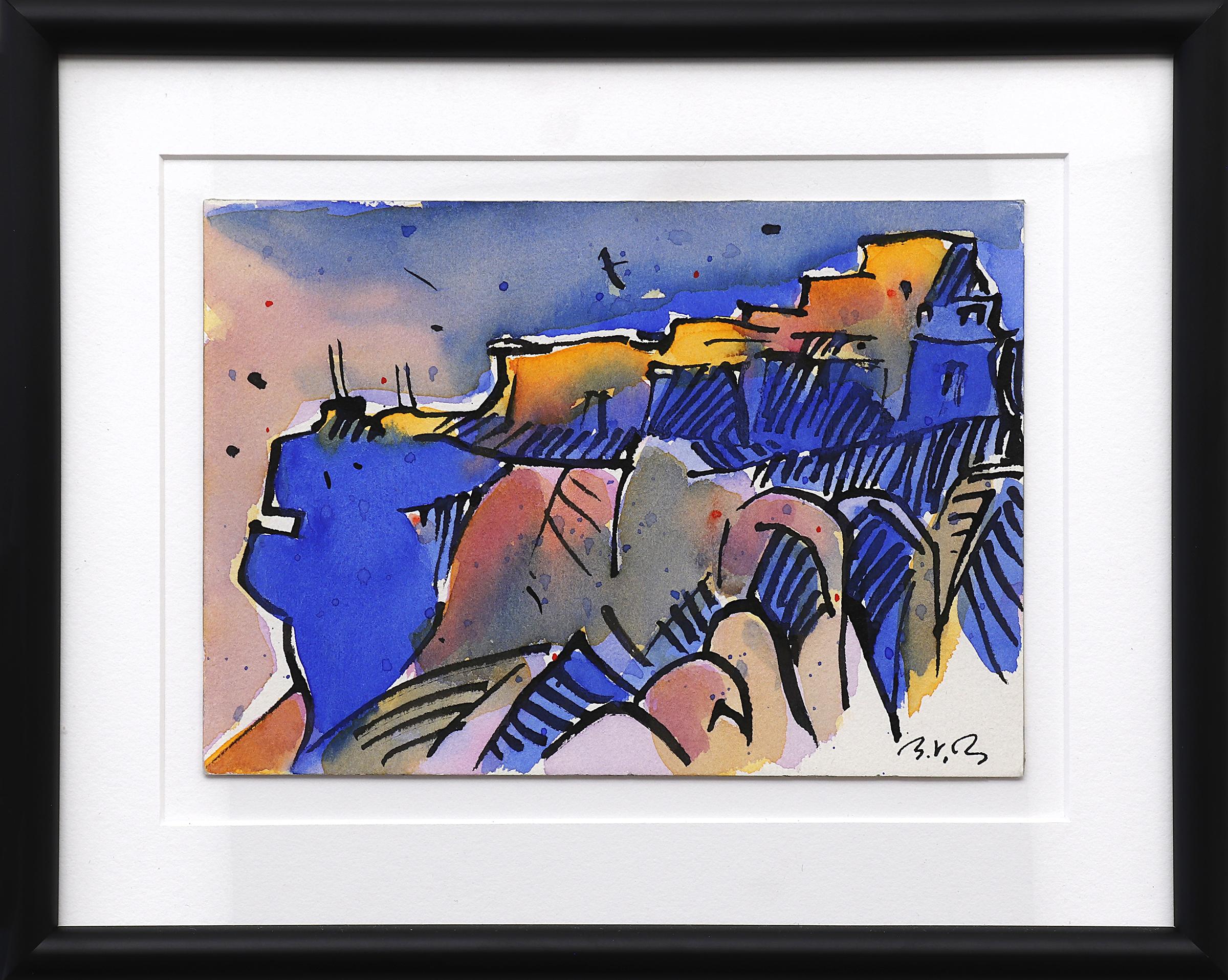 Landscape Painting di Bert Van Bork - Walpi #4 - Acquerello originale semi-astratto del paesaggio sud-occidentale a tecnica mista