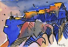 Walpi #4 - Original Semi-Abstract Southwestern Landscape Watercolor Mixed Media
