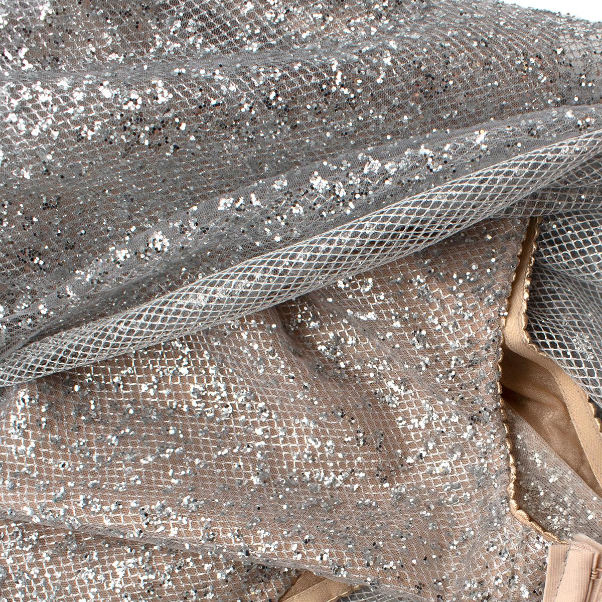 Berta Embellished Silver Mesh Strapless Corset Dress - Size US 4 3