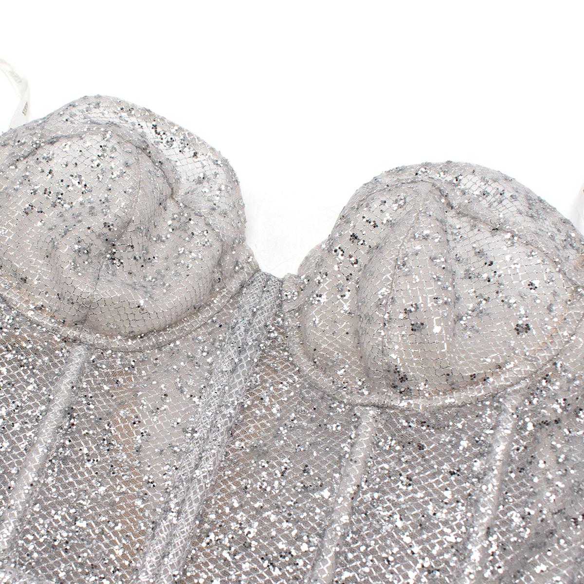 Berta Embellished Silver Mesh Strapless Corset Dress - Size US 4 1